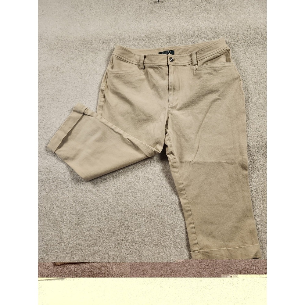 Lauren Ralph Lauren Khaki Cotton Blend Wide Leg Pants Zip  12